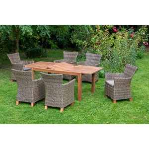Merxx Gartenmöbel-Set Toskana, 13-teilig, aus Akazienholz und Kunststoffgeflecht mit Ausziehtisch.
