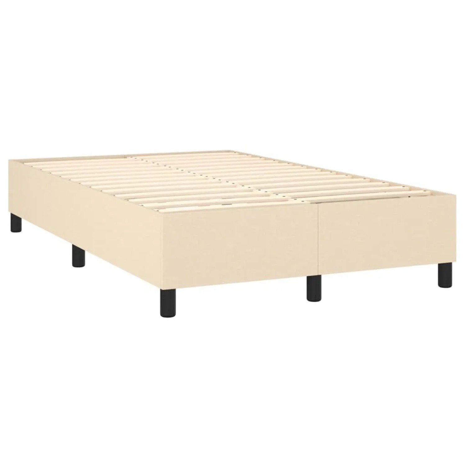 Boxspringbett creme, 120x200 cm, Stoffbezug. Bettgestell mit schwarzen Füßen.