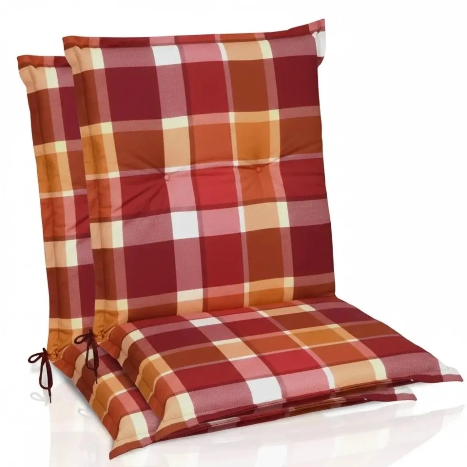 Beautissu 2er Set Sunny RO Niedriglehner Auflagen 100x50 cm in Rot Kariert