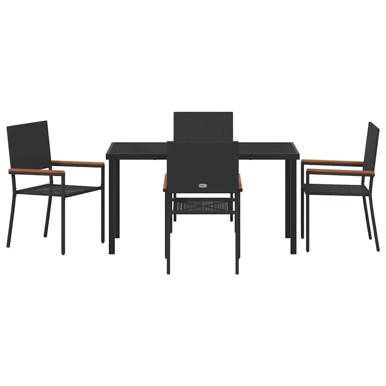 Schwarze 5-teilige Garten Essgruppe aus Poly Rattan von vidaXL. Gartentisch mit vier Stühlen.