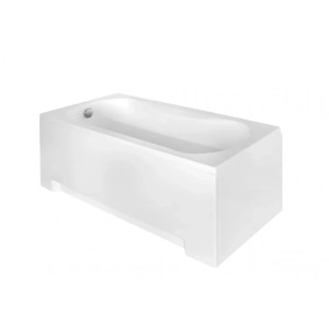 Weiße rechteckige Acryl-Badewanne ARIA REHAB 120x70 mit integrierter Schürze und Ablauf.