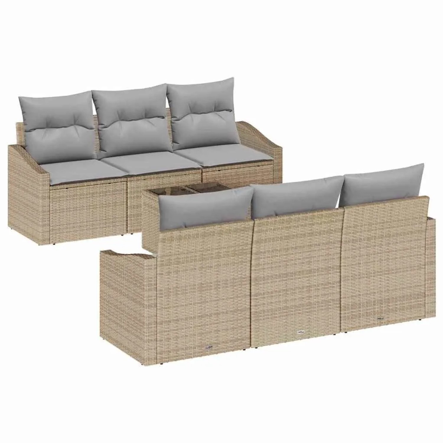 vidaXL Sofa Set mit Kissen 7-Tlg Beige und Hellgrau Poly-Rattan 3346610 günstig online kaufen