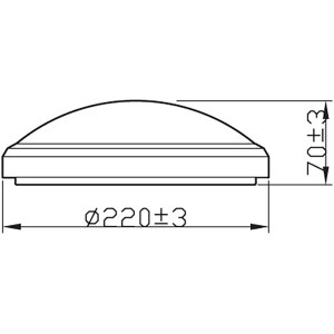 Technische Zeichnung der schwarzen Philips Doris LED Außendeckenleuchte mit Maßangaben.