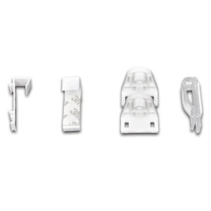 Montagezubehör für vidaXL Doppelrollo, bestehend aus Haken, Bügel, Kettenhalter und Dichtungsring.