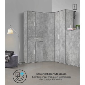 Grauer mokebo Schrank, Mehrzweckschrank/Allzweckschrank, erweiterbarer Stauraum.