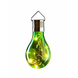 Grüne LED Solar Glühbirne mit warmweißer Lichterkette, ideal für Garten, Balkon & Terrasse. Hängende Solarleuchte.