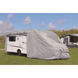 Graue DELUKE Wohnmobil-Schutzhülle der Größe L für Caravan, 275x870x235 cm.