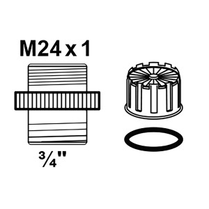 Kirchhoff Übergangsstück, 26,4 mm (3/4 AG) x M24 AG, mit Strahlregler, Chrom