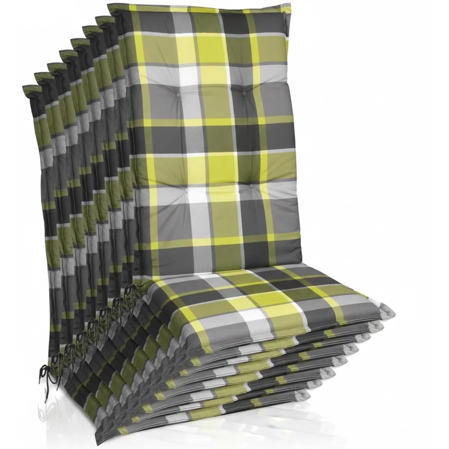 Beautissu 8er Set Hochlehner Auflagen Set 120x50 cm Polster Grün Kariert