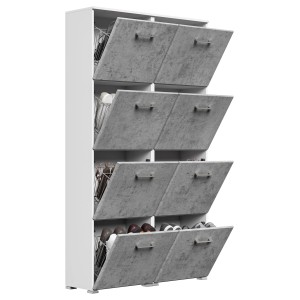 Posseik Schuhschrank Elite mit 8 Klappen in Weiß-Beton Optik für ca. 32 Paar Schuhe.