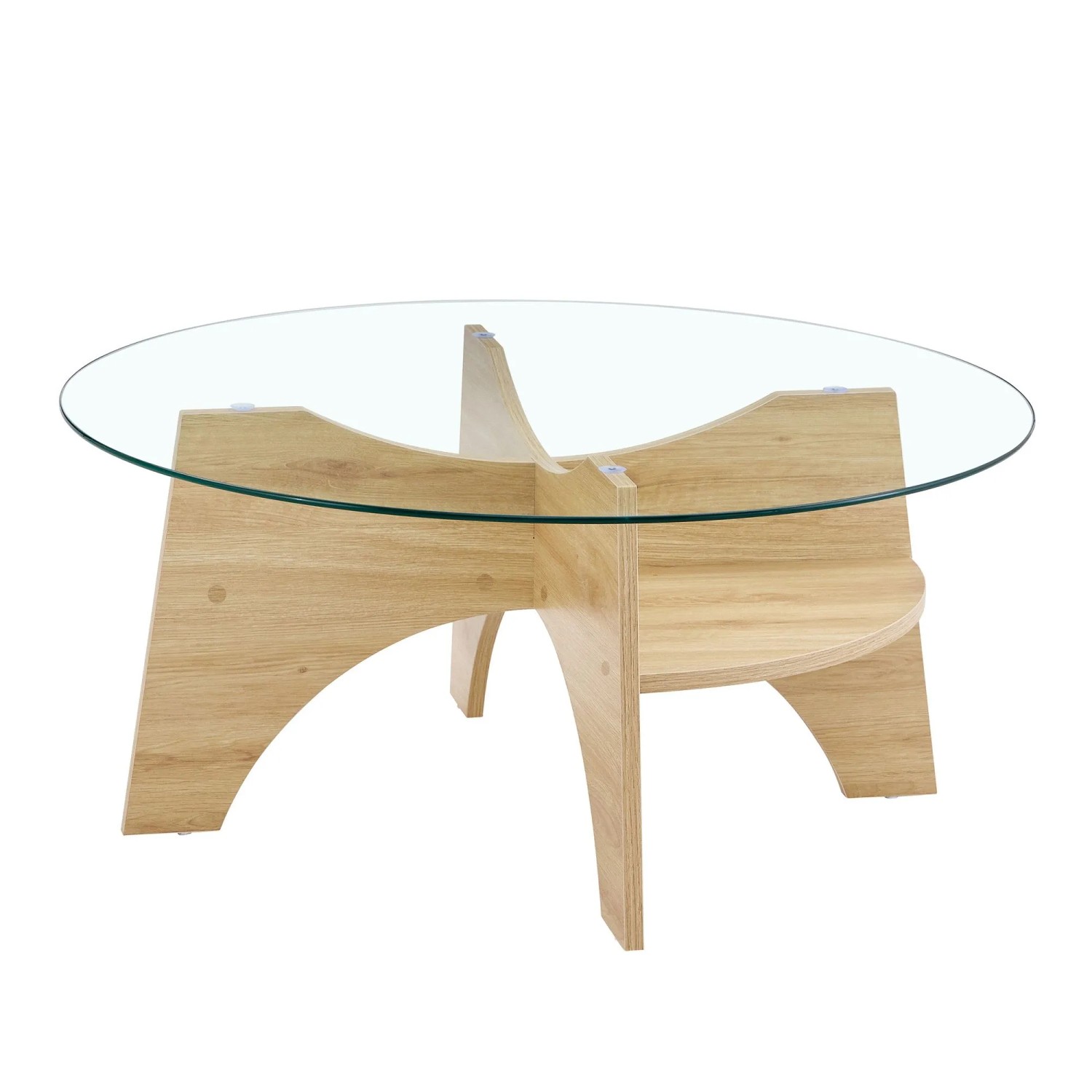 okwish Beistelltisch mit Sicherheitsglas FächerGestell Büro 80x80x36cm Natur
