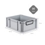 Graue PROREGAL Eurobox Nextgen Color, 16 Liter, mit Scharnierdeckel und schwarzen Griffen. Aufbewahrungsbox.