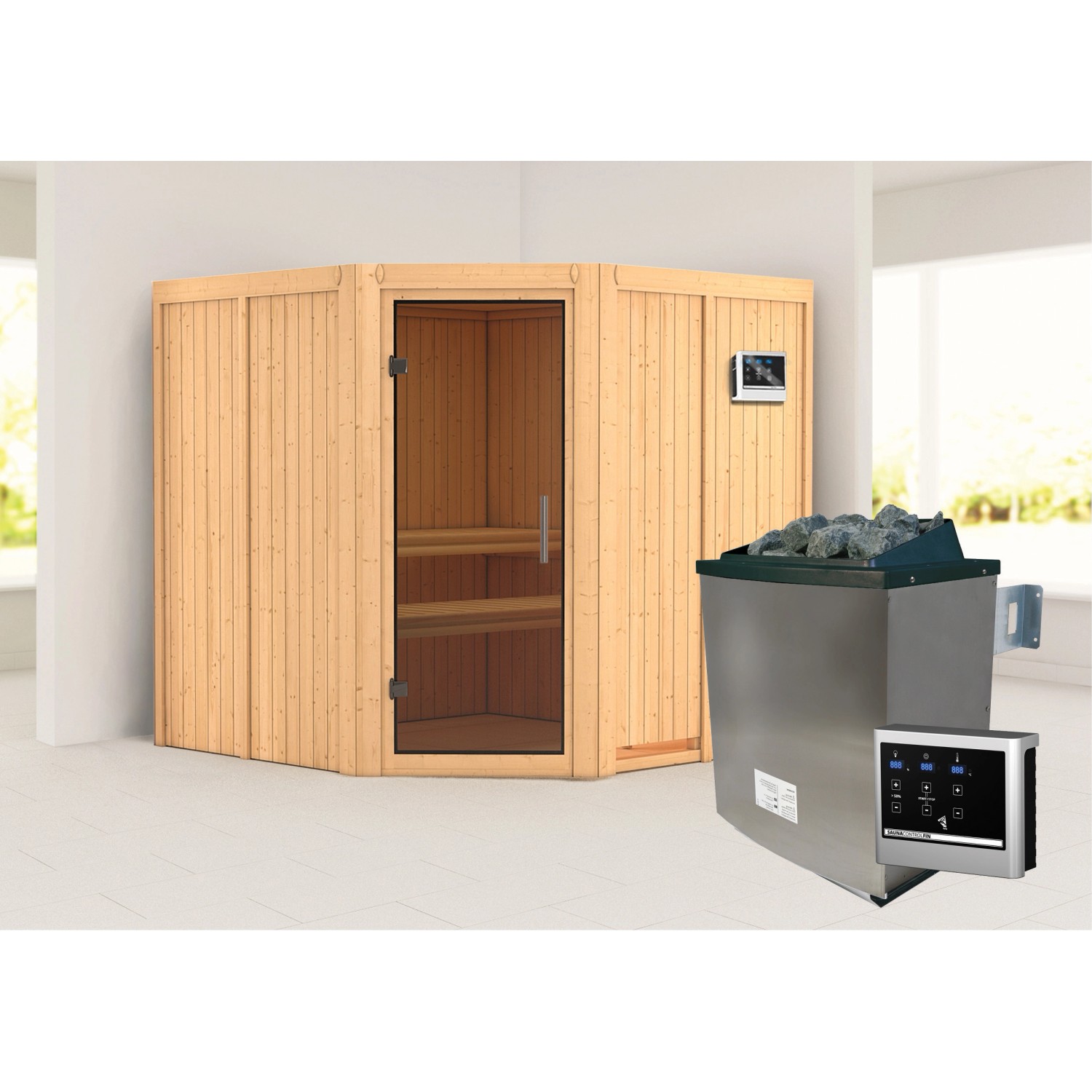 Karibu Sauna Jorma mit Ofen externe Stg.Natur
