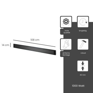 Fenix Heizstrahler ECOSUN 1000W, 108cm, für Terrasse & Balkon. Infrarot Heizgerät in Schwarz.