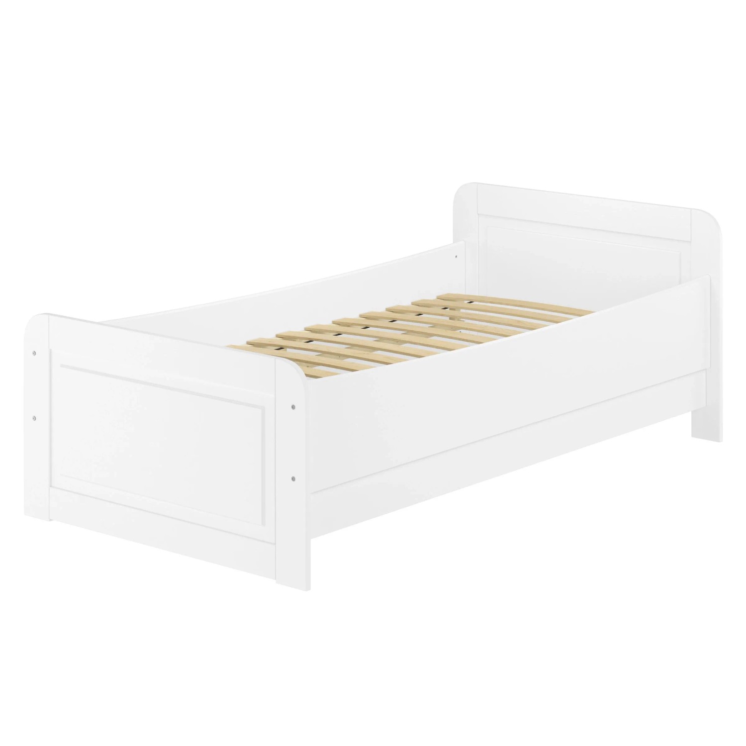 Erst-Holz Weißes Seniorenbett 100 x 200 cm Einzelbett Extra Hoch Modell 42 Federleisten