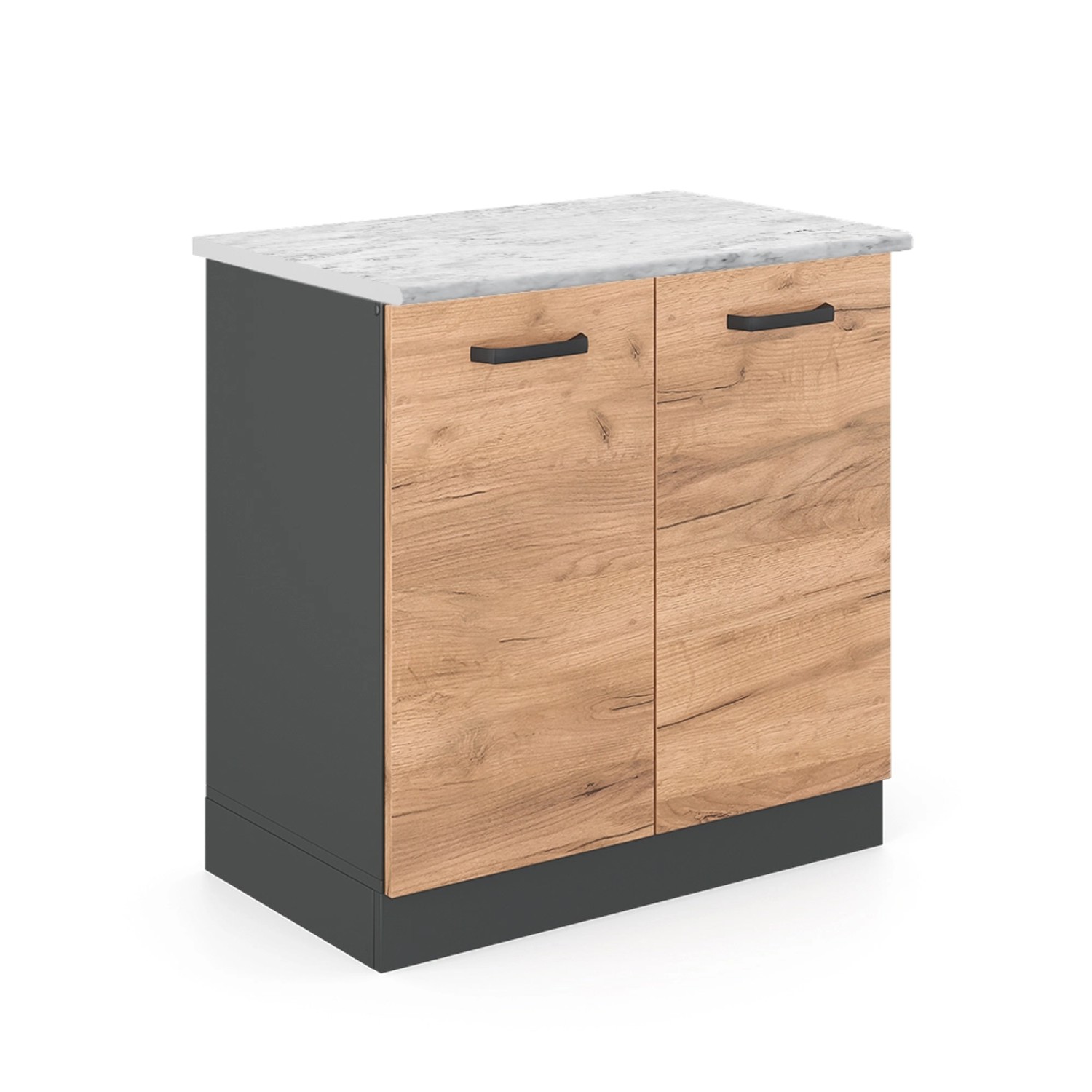 Vicco Spülenunterschrank R-Line Küchenunterschrank für die Spüle Goldkraft Eiche/Anthrazit AP Marmor
