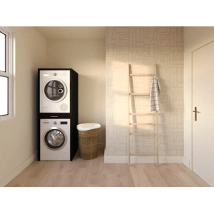 Waschturm Waschmaschinenschrank WSTT185 für Waschmaschine & Trockner Schwarz Eiche-Optik