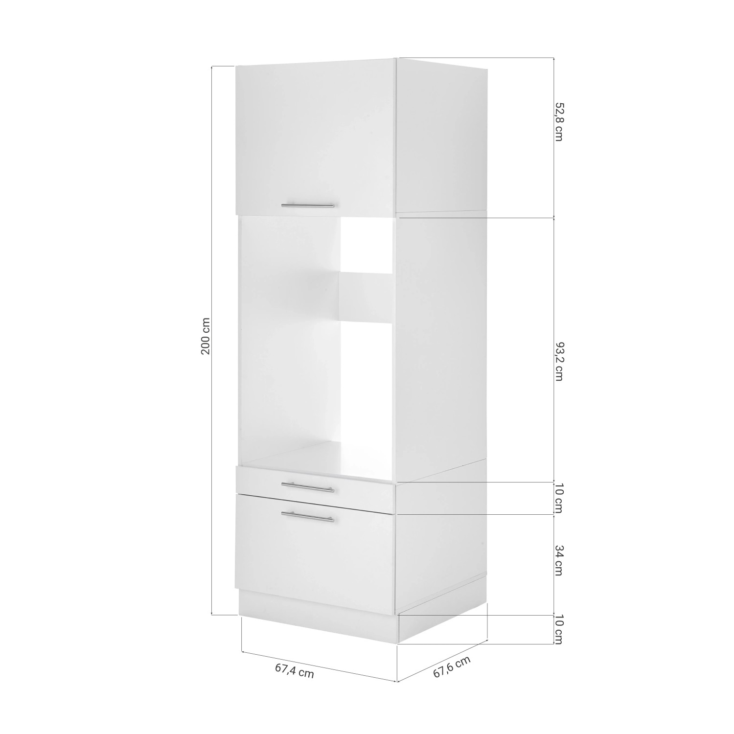 Respekta Waschmaschinenschrank Clara, 200x67,4x67,6 cm, Weiß Matt, mit Schubladen. Vorratsschrank für Waschmaschine.