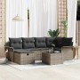 Graues 7-teiliges vidaXL Garten-Sofa-Set aus Poly Rattan mit Kissen und Stauraum.