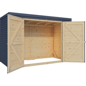 Offener, anthrazitfarbener Bertilo Gartenschrank Box Bike (103x207cm) aus FSC®-Holz. Ideal zur Aufbewahrung.
