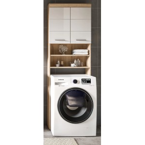 Inn.Furn Waschmaschinenschrank in Weiß Hochglanz und Eiche 63 x 191 cm Mambo