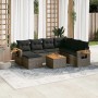 Graue 8-tlg. vidaXL Garten-Sofagarnitur aus Polyrattan mit Tisch und dunklen Kissen.
