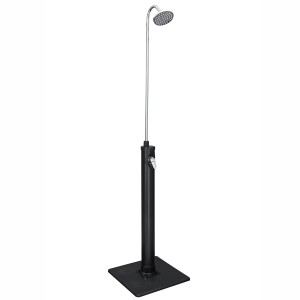 Bestway Solarflow Gartendusche mit 8 l Tank, schwarzer Sockel und silberner Duschkopf.