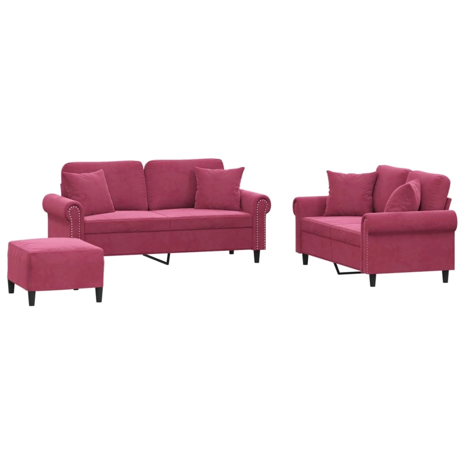 vidaXL 3-Tlg Sofagarnitur mit Kissen Weinrot Samt 3202244 günstig online kaufen