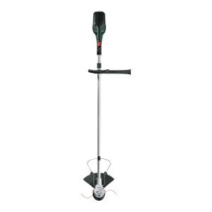 Bosch Akku-Rasentrimmer AdvancedGrassCut 36V-33, schwarz-grün, mit silbernem Schaft und Fadenkopf für Gras.