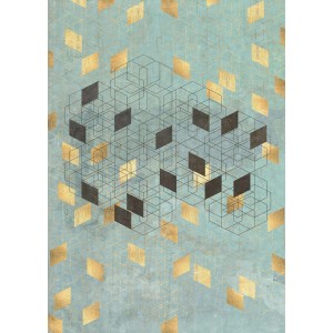 Sanders & Sanders Fototapete: Grafik in Grün, Gold und Schwarz, 200x280 cm.