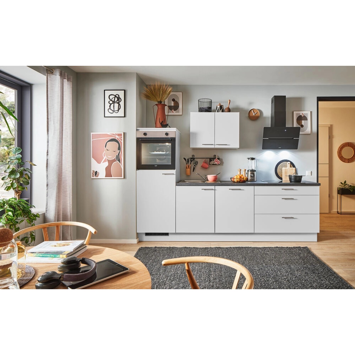 pino Küchenzeile 280 cm Lichtgrau Anschlag,inks 1 Geräteschrank günstig online kaufen