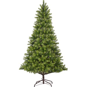 Kunsttanne Nagano 240 cm mit 280 warmweißen LEDs, dichtem Grün und stabilem Kreuzständer.