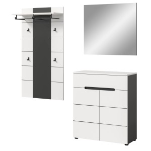Inn.Furn Garderoben-Set 3-teilig in Weiß und Grau 175 cm Cooper
