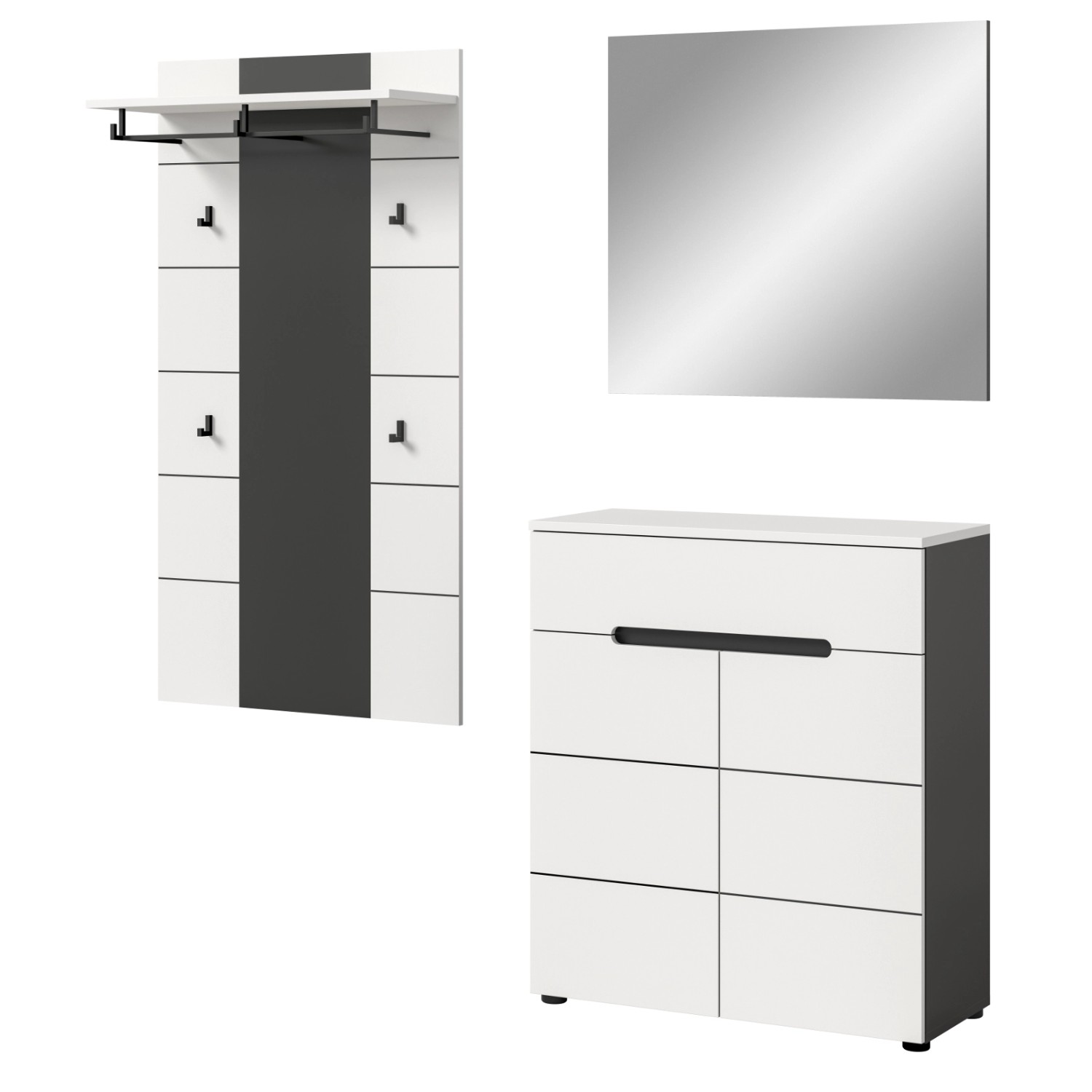 Inn.Furn Garderoben-Set 3-teilig in Weiß und Grau 175 cm Cooper günstig online kaufen