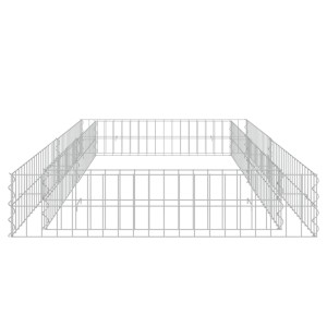 Leeres, silbernes Gabionen-Hochbeet aus Stahl, 200x100x20 cm, zur Befüllung mit Steinen.