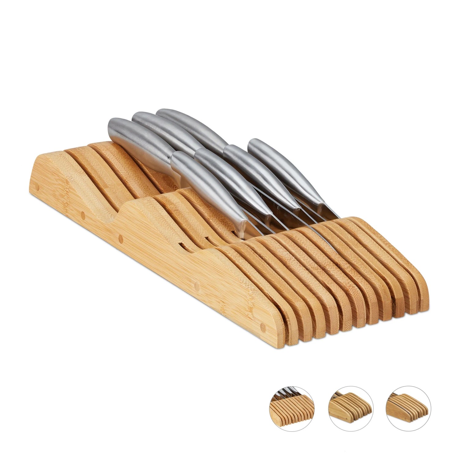 Relaxdays Messerblock Bambus Natur für Schublade 5 cm x 14,5 cm x 40 cm 0,95 kg
