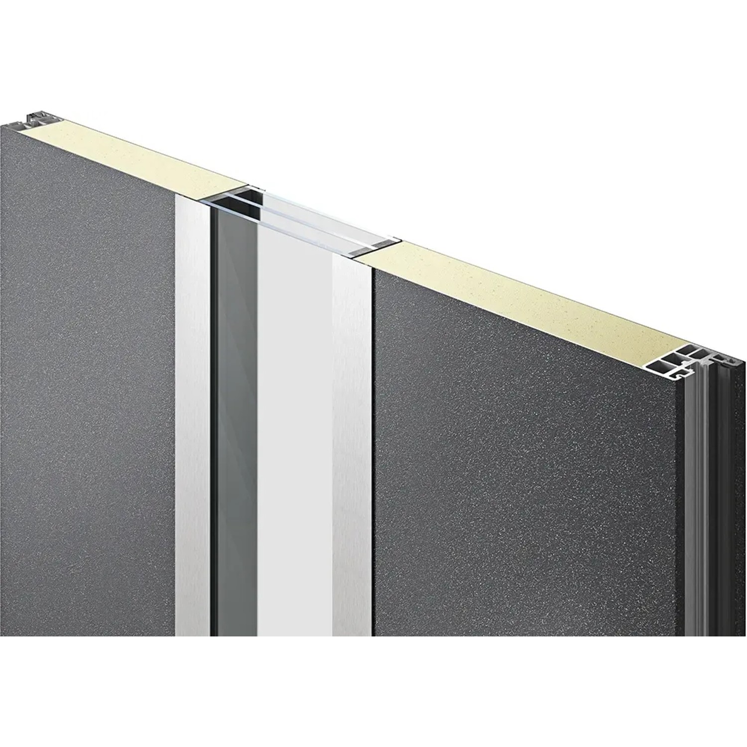 Detailansicht EcoStar Haustür Isopro Secur, Graualuminium (RAL 9007), Schnittansicht der Türkonstruktion.