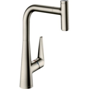 Hansgrohe Einhebel-Küchenmischer M5115-H300 mit Ausziehauslauf, Edelstahl-Finish.