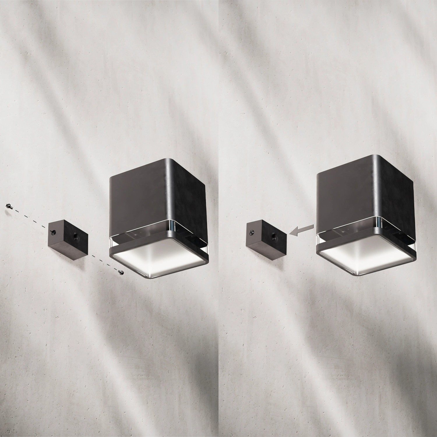 Philips Virona Solar Wandleuchte mit Sensor, Montage und Leuchte in Schwarz.