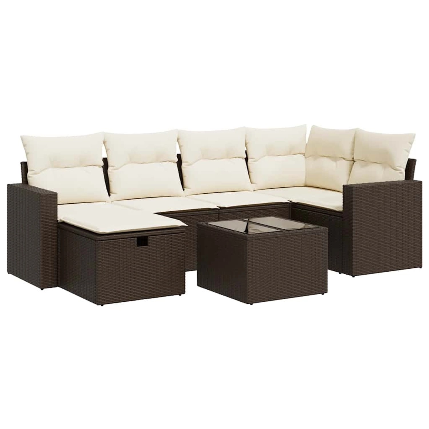 vidaXL 7-Tlg Garten-Sofagarnitur mit Kissen Braun Poly Rattan 3325399