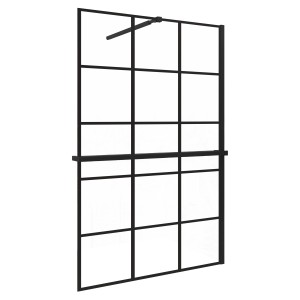 Schwarze AICA Walk-In Duschwand 80x200cm mit Gitterdekor, Duschregal und Stabilisator.