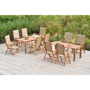Merxx Capri Gartenmöbel-Set, 11-teilig, mit Ausziehtisch und Klappsesseln aus Akazie und Kunststoffgeflecht.