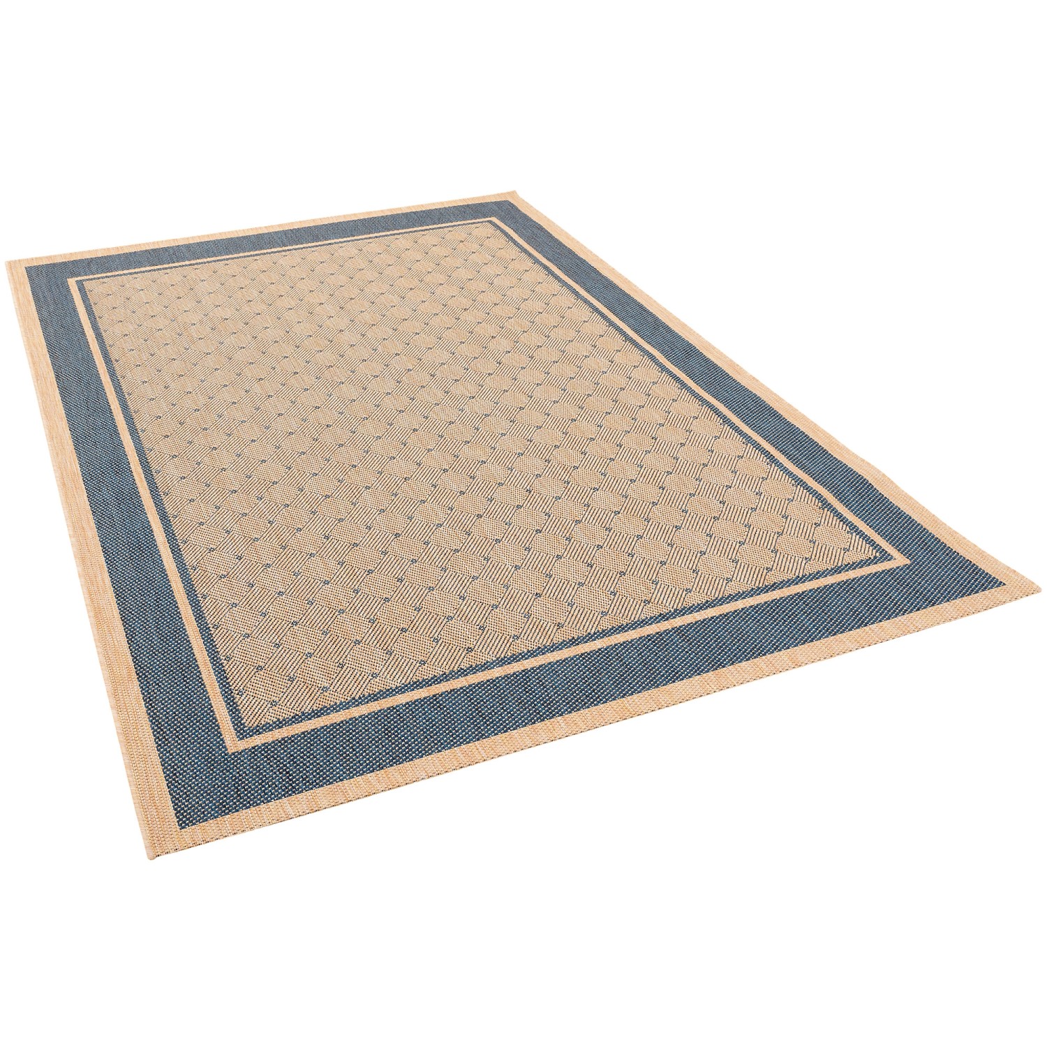 Pergamon Modern Flachgewebe Ruggy Karo Bordüre Blau 120x170cm