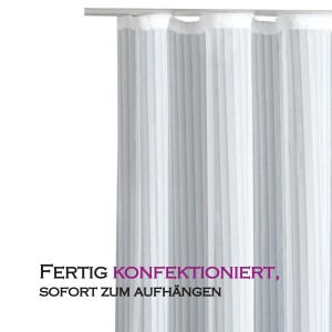 Weiße, halbtransparente Gardine Lisa mit Universalband, geeignet für Fenstervorhänge.