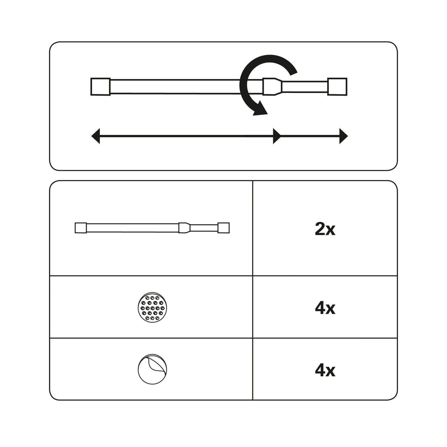 Gardinia Klemmstange, 2er-Pack, weiße Vitragestange, ausziehbar von 60-90cm, Montageanleitung.
