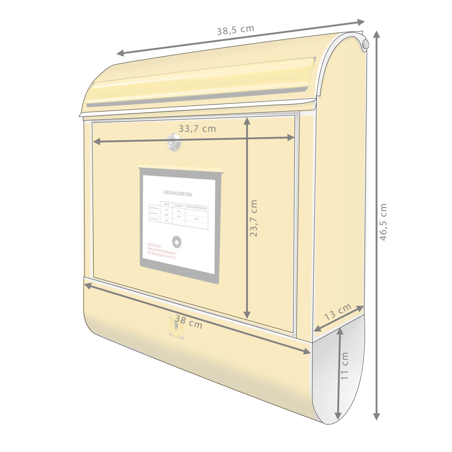 Silberner Banjado Design Briefkasten mit gelbem Briefkasten-Motiv und Zeitungsfach.