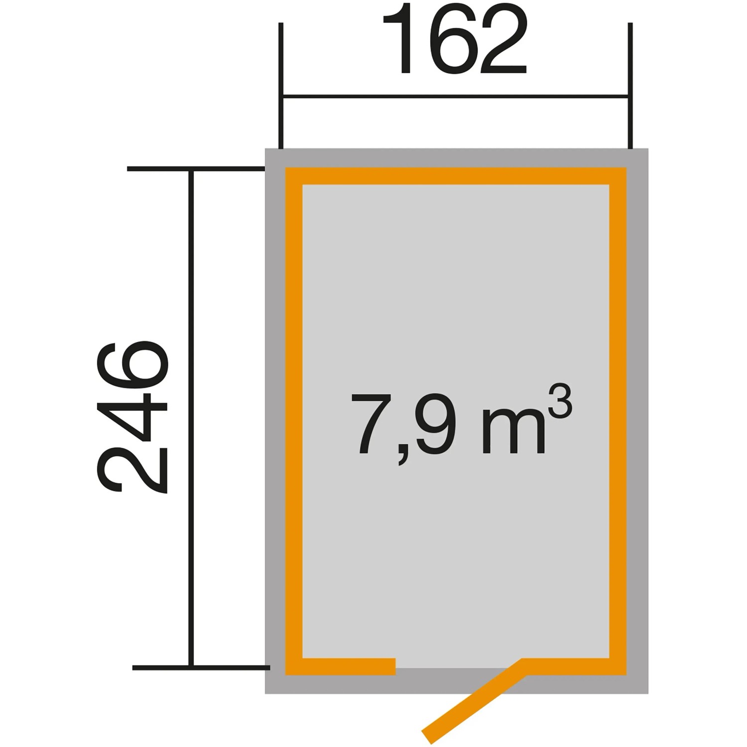 Grundriss Weka Holz-Gartenhaus, unbehandelt, 162x246cm, 7,9 m³ Volumen.