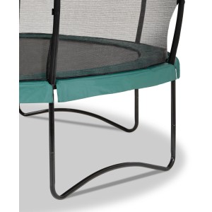Detailaufnahme: Grünes EXIT Allure Classic Trampolin (Ø 366 cm) mit Sicherheitsnetz und gepolstertem Rand.