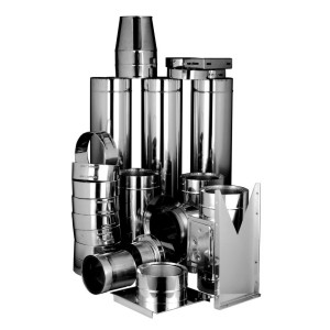 Doppelwandiger Schornstein Bausatz mit Wandkonsole, Ø 150mm, aus Edelstahl. Zubehör für Kamine & Öfen.