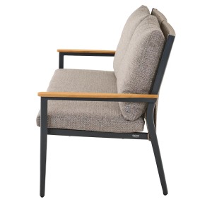 Siena Garden 2er-Bank Liguria Comfort Plus mit Kissen, Gestell in Anthrazit, Armlehnen aus Teakholz.